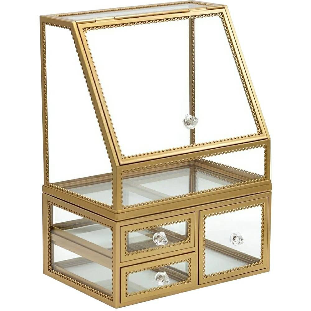 Everly Quinn Gold Stackable Makeup Organizer Cosmetic Storag…